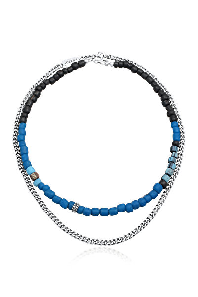 KUZZOI Halskette Herren Layer Beads Set mit Glasperlen in 925 Sterling Silber
