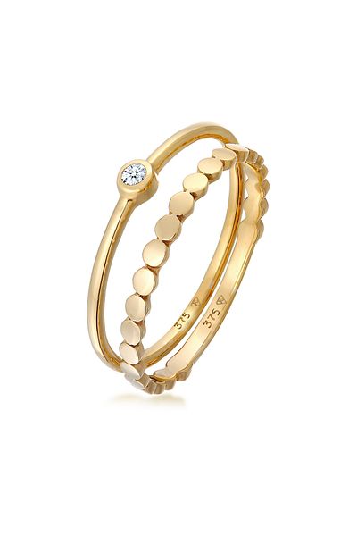 ELLI Yüzük Bayan Set Tektaş Sonsuzluk Pırlanta (0,03 CT) 375 Sarı Altın