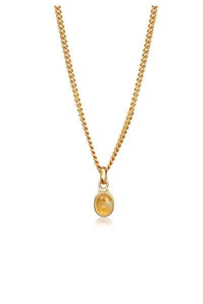 ELLI Halskette Damen Edelstein Anhänger Oval Cabochon Classic mit Citrin in 9...
