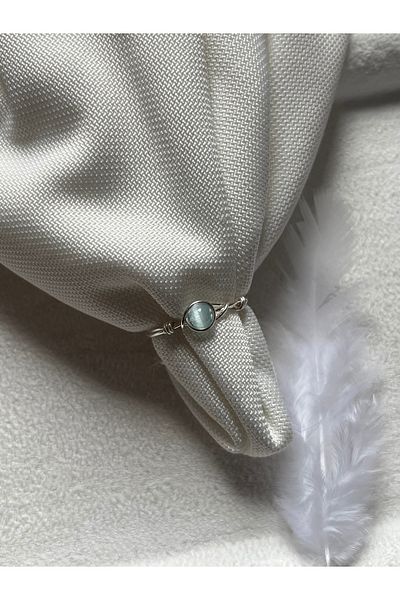 Pel Design Blue Cat's Eye Silver Wire Ring Handmade