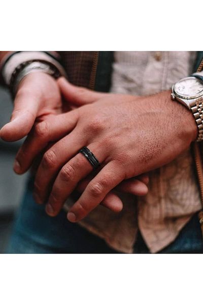 REDz Accessories Inel din titan, pentru bărbați, design modern, oțel inoxidabil, negru - mărimea 8 (62 mm)
