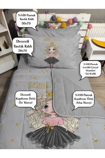 yok yok evim eve dair her şey Quilting Silicone Fiber Filled Little Pi̇rencess 4 Pcs Single Bed Cover Fitted Sheet Set