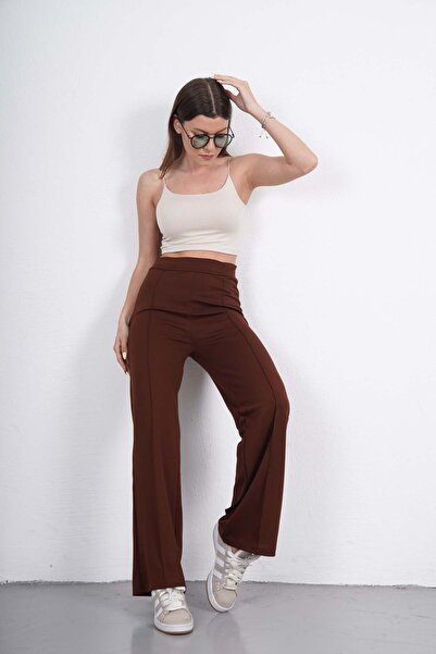 vaera Yeni Sezon Kadın Likra Beli Lastikli Bol Paça Palazzo Pantolon