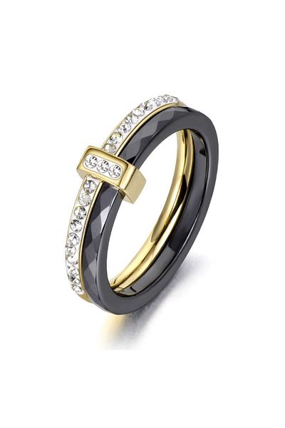 REDz Accessories Inel de damă, pietre argintii, auriu/negru - mărimea 7 (59 mm)