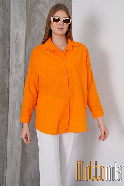 mottomia Women's Oversize Flared Linen Shirt – Summer, Single Pocket, Comfort...