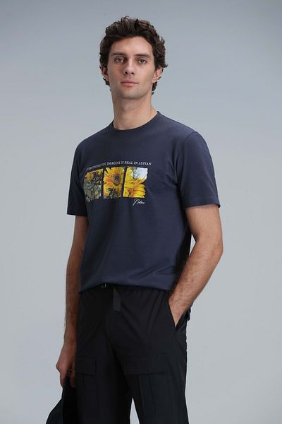Lufian 111020192 June Modern Graphic T- Shirt Men's T-Shirt Navy Blue