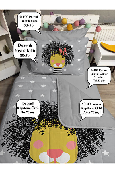 yok yok evim eve dair her şey Kapitone Dişi Aslan 4parça(%100PAMUK 100X200 LASTİKLİ ÇARŞAFLI)tek Kişilik Yatak Örtüsü Takımı