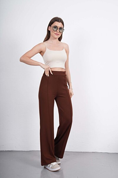 vaera Yeni Sezon Kadın Likra Beli Lastikli Bol Paça Palazzo Pantolon