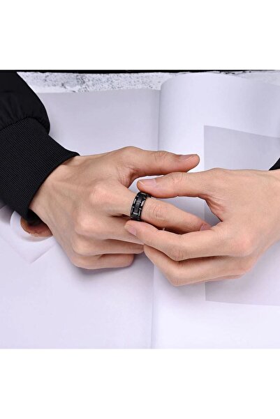 REDz Accessories Δαχτυλίδι από τιτάνιο, για άνδρες, μοντέρνο σχέδιο, ανοξείδωτο ατσάλι, μαύρο
