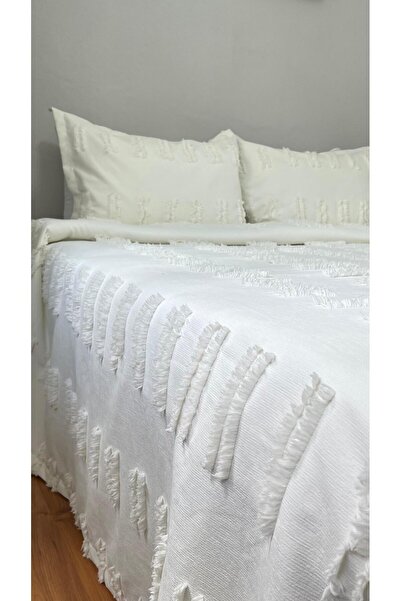 lusso stile Riflesso Çift Kişilik Ekru Yatak Örtüsü 250x260 ve 2 Adet Yastık Kılfı