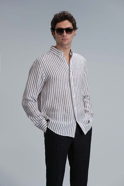 Lufian 111010610 New Men's Basic Shirt Regular Fit Men's Shirt Brown