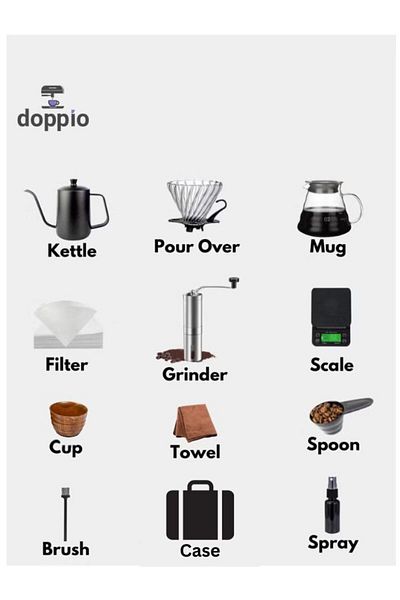 DOPPİO 12 Pcs V60 Premium Pour Over Manual Coffee Maker with Manual Grinder Dripper Set