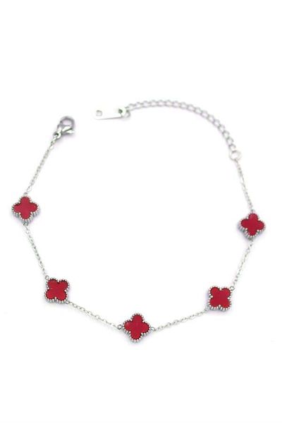 MR RZN STORE Silver Vc Clover Bracelet - Claret Red