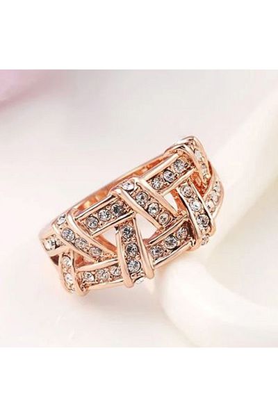 REDz Accessories Crystal Loop Ring, Knotted Pattern and Crystals, for Women, Rose-Gold - Size 9 (64.6mm)
