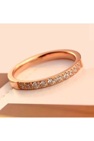 REDz Accessories Crystal Ring, Zirconia Crystals, for Women, Stainless-Steel, Rose Gold - Size 7 (59mm)