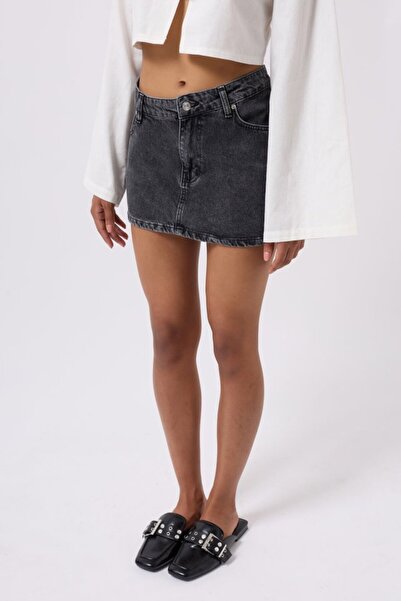 Deridün Yıldız Shoes Asymmetrical Waist Denim Mini Skirt
