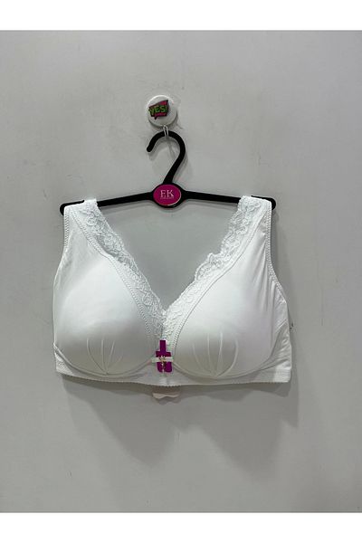 F.K Lace Detailed Wire-Free Gathering C Cup White Bra - 780