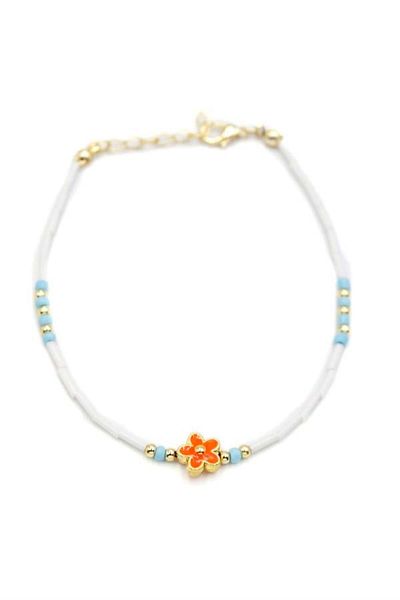 MR RZN STORE Beaded flower anklet - orange