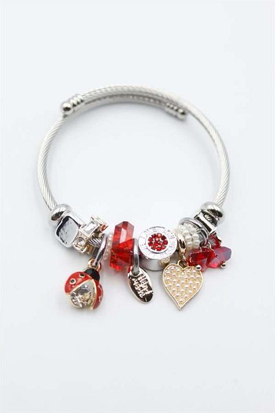 MR RZN STORE Ladybug Charm Bracelet - Red
