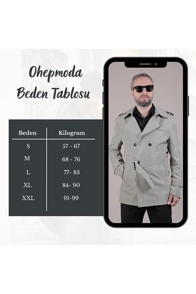 OHEPMODA Slim Fit Men's Trench Coat with Belt