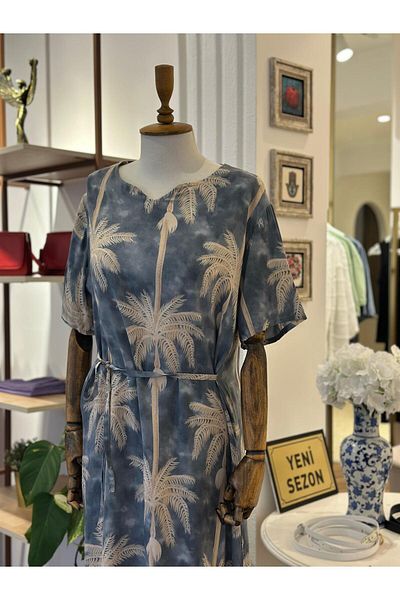 Unique Boutique Gray Patterned Cotton Viscose Fabric Large Size Dress