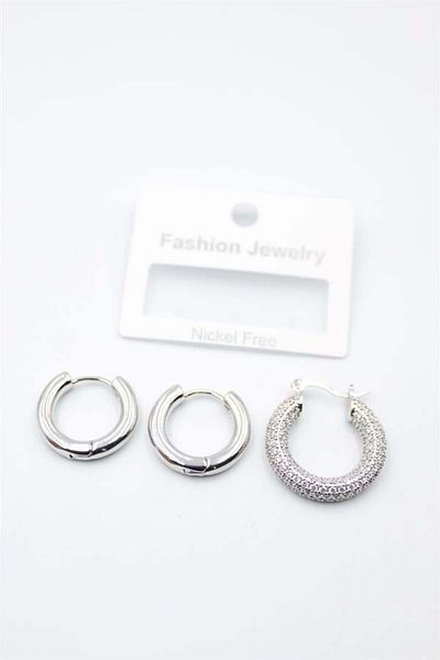 MR RZN STORE 3-Piece Hoop Earrings - Silver