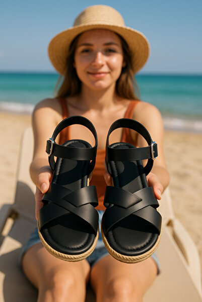 StWenn Black Women's Sandals Comfortable Light Sole