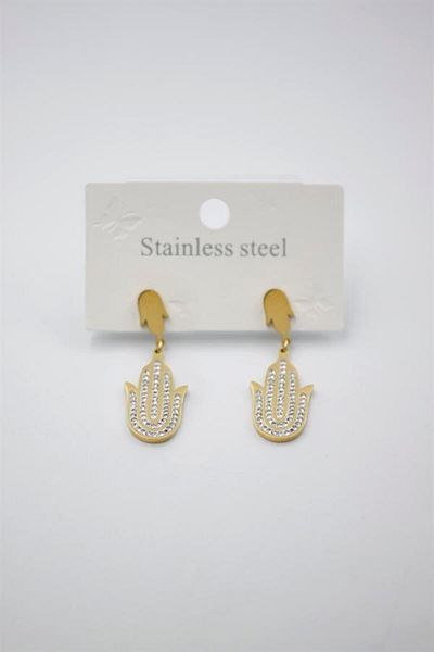 MR RZN STORE Stoned Fatima Hand Earrings - Gold