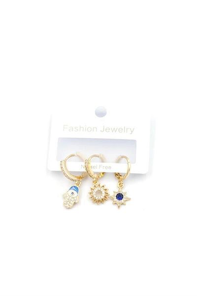 MR RZN STORE 3-Piece Fatima Hand Earrings - Gold
