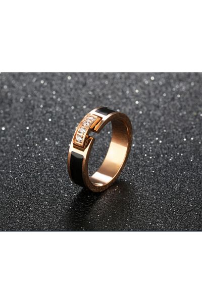 REDz Accessories Women's Ring with Zirconia Crystals, Gold-Rose/Black -
