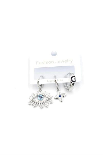 Royaleks 3-Piece Eye Earrings - Silver