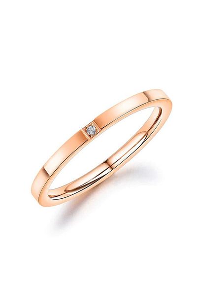 REDz Accessories Simple Ring, Zirconia Stone, Rose-Gold - Size 9 (64.6mm)