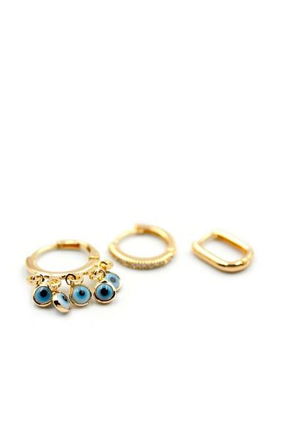 Royaleks 3-Piece Evil Eye Earrings - Gold