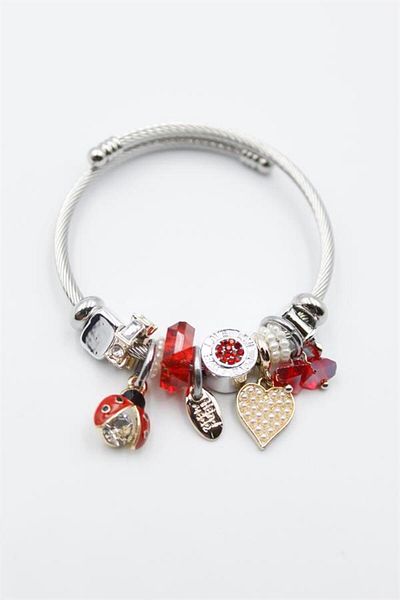 MR RZN STORE Ladybug Charm Bracelet - Red