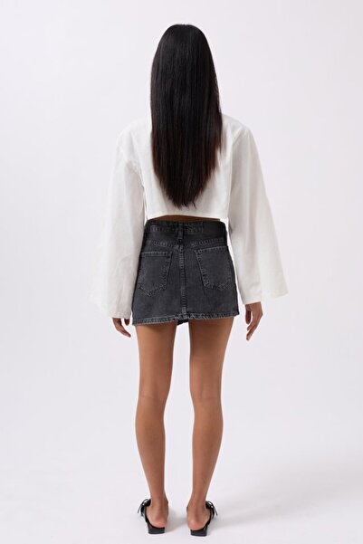 Deridün Yıldız Shoes Asymmetrical Waist Denim Mini Skirt