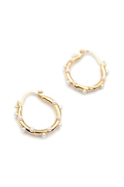 MR RZN STORE Pearl Hoop Earrings - Gold