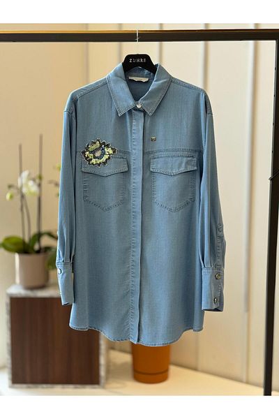Zühre Cămașă din denim cu paiete Blue Ice 0104