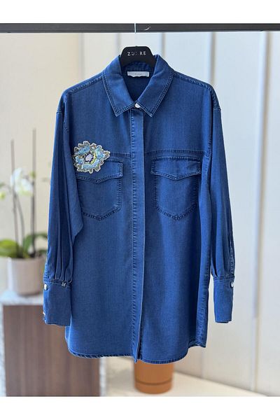 Zühre Cămașă din denim cu paiete albastru 0104