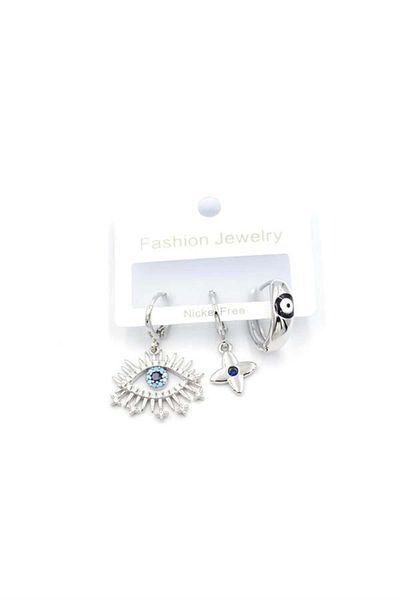 Royaleks 3-Piece Eye Earrings - Silver