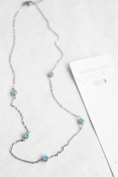 MR RZN STORE Evil Eye Bead Steel Necklace - Silver