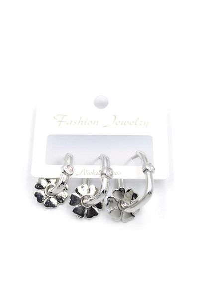 MR RZN STORE 3-Piece Flower Earrings - Silver