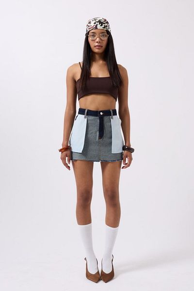 Moka Shopin Fusta mini din denim cu detaliu inversat MokaShopin
