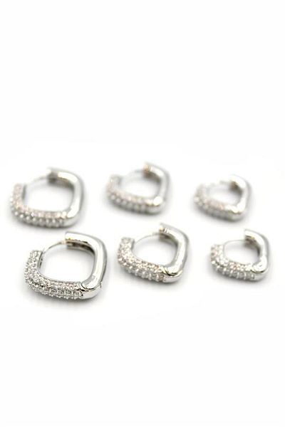 Royaleks 6'Lı Stone Square Hoop Earrings - Silver