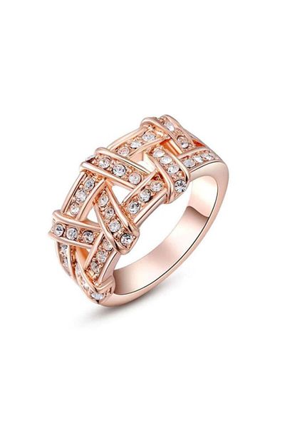 REDz Accessories Crystal Loop Ring, Knotted Pattern and Crystals, for Women, Rose-Gold - Size 9 (64.6mm)
