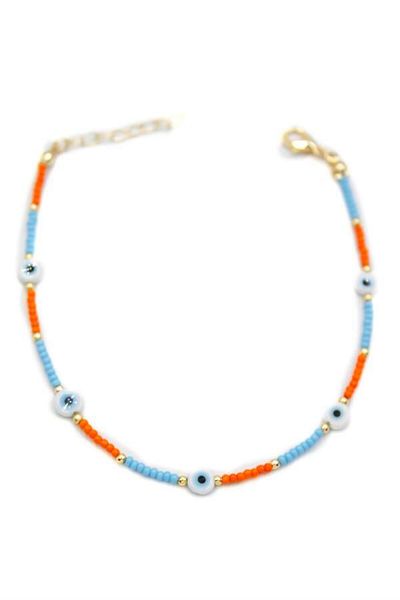 MR RZN STORE Evil eye beaded anklet - white