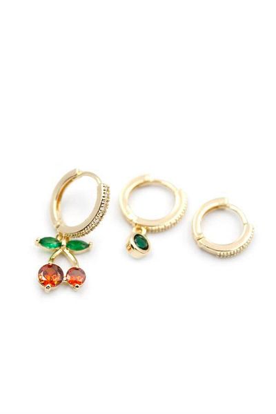 Royaleks 3 Pieces Cherry Earrings - Gold