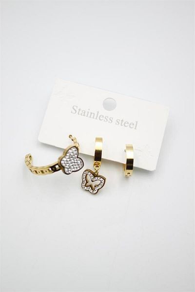 MR RZN STORE 3-Piece Butterfly Earrings - Gold