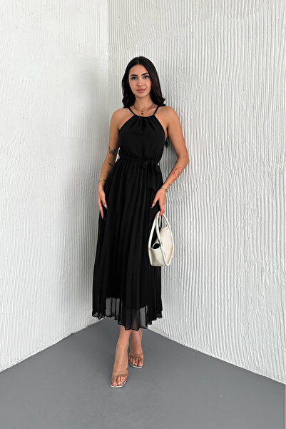 Neşeli Butik γυναικείο φόρεμα σιφόν με λουράκια με ζώνη NBK4207