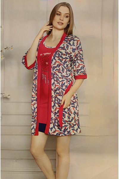 BEYAZTOPTAN 100% Quality Women's +2-Piece Short Dressing Gown Pajama Set