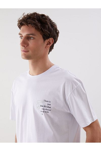 LC Waikiki Tricou pentru bărbați din bumbac pieptănat cu mânecă scurtă cu decolteu
